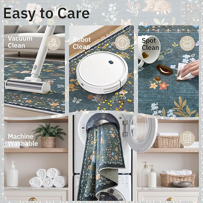 Soalmost Cat 6x9 Area Rugs for Living Room, Machine Washable Animal Floral - Image 6