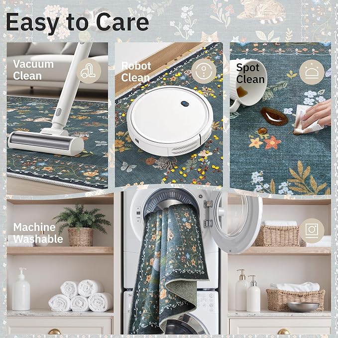 Soalmost Cat 9x12 Area Rugs for Living Room, Machine Washable Animal Floral - Image 5