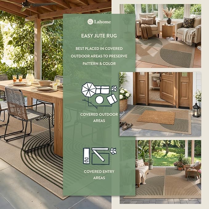Lahome Modern Rainbow Easy Jute 3x5 Patio Rug, Washable Rugs - Image 3
