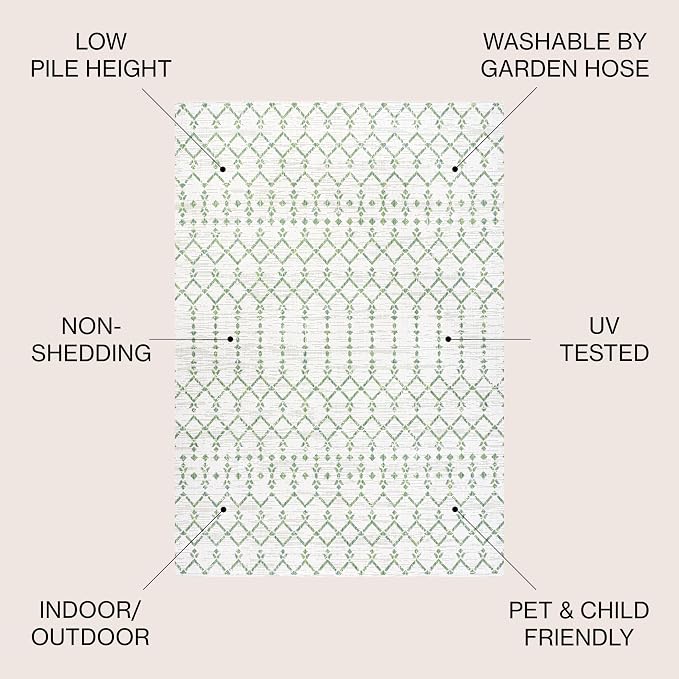 JONATHAN Y Moroccan Geometric Indoor Outdoor Area Rug 4X6 Green/Ivory, Ourika - Image 2