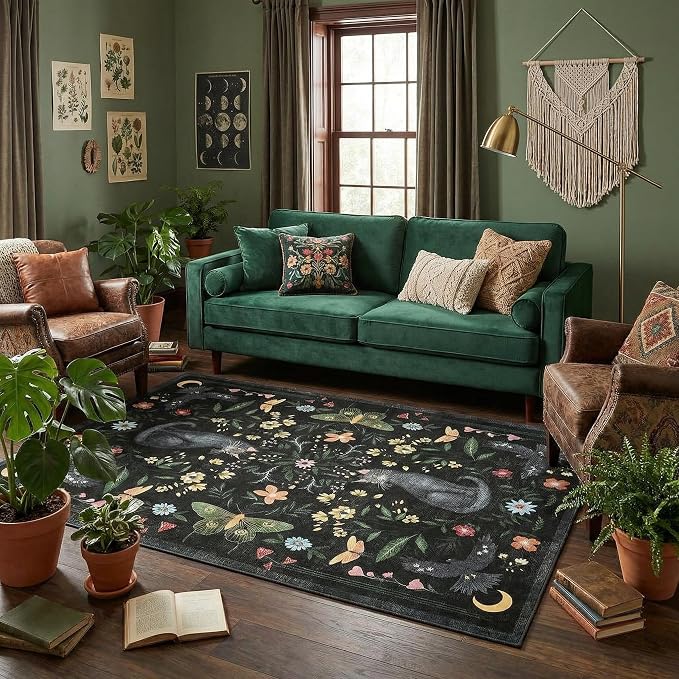 GarveeHome 5x7 Cat Area Rug Black Washable Rugs - Image 2
