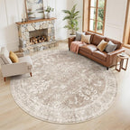 Madane Washable Round Rug 9ft for Living Room, Soft Ultra-Thin Non-Slip Vintage by Madane