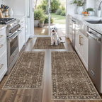 Washable Non-Skid 3 Piece Kitchen Rugs Set – Modern Boho Floral Low-Pile Area by BYYVOORugsforYourHome
