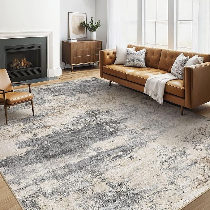 Area Rug Living Room Rugs: 5x7 Washable Large Abstract Modern Soft Stain by LOONGRUG