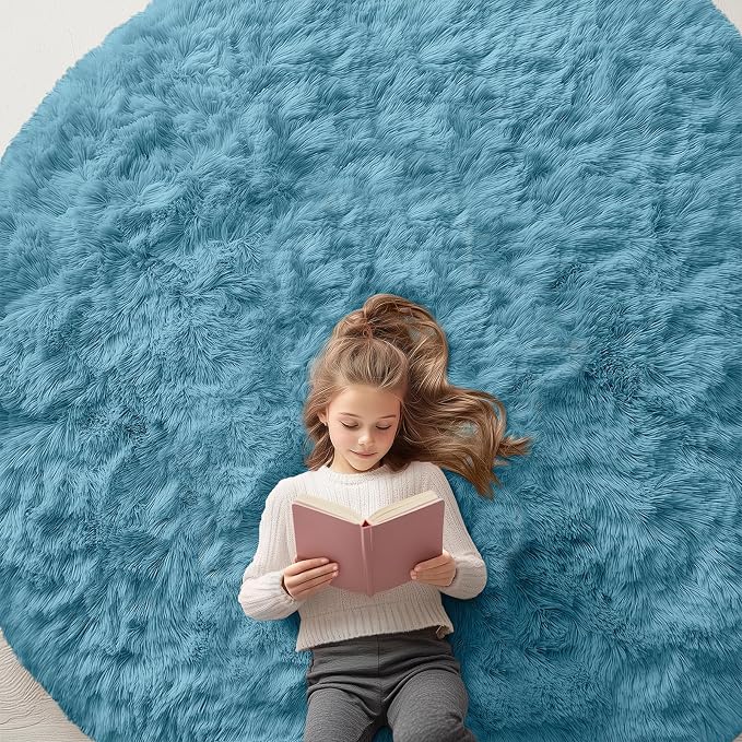 OLANLY Slate Blue Round Rugs for Bedroom by OLANLY