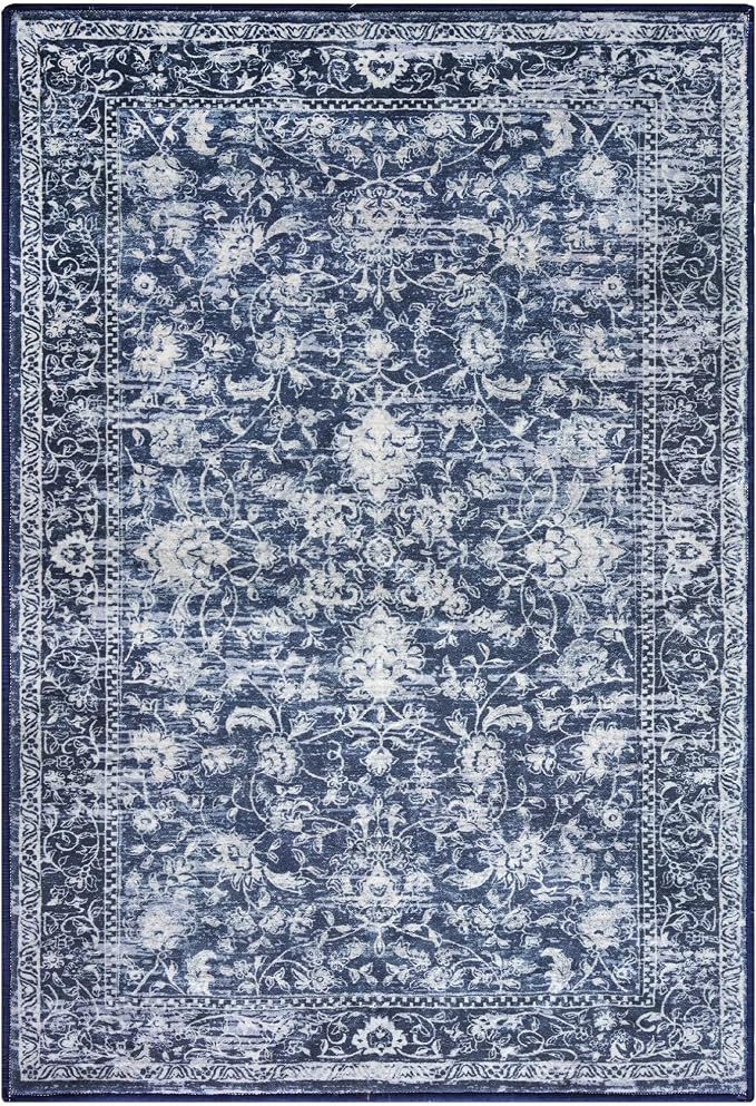KILOCOCO Area Rug 4x6 Entryway Rug Washable Printed Vintage Floral Rubber - Image 9
