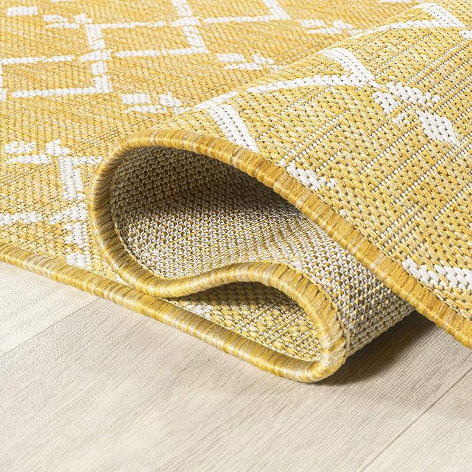 JONATHAN Y Moroccan Geometric Indoor Outdoor Area Rug 9X12 Yellow/Cream - Image 5