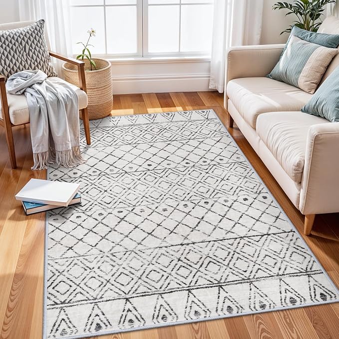 3x5 Washable Moroccan Area Rug: Ultra Soft Low Pile Non-Slip Rugs by BYYVOORugsforYourHome
