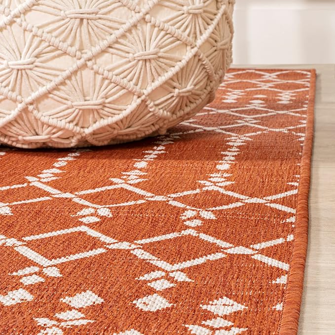 JONATHAN Y Moroccan Geometric Indoor Outdoor Area Rug 3X5 Orange/Cream - Image 7