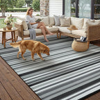 Outdoor Plastic Straw Rug Waterproof Patio 6x9 Black White Stripe Mat - Image 3