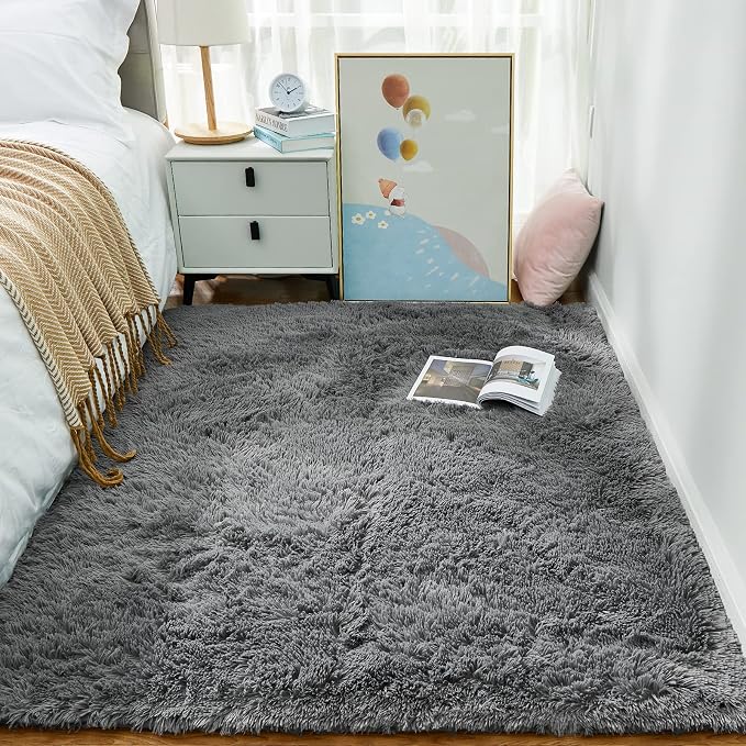 Ophanie Area Rugs for Living Room Bedroom, Washable Non-Slip Fluffy Soft Grey - Image 2