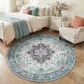 RELEANY Area Rugs Round 5ft Washable Non-Slip, Floral Vintage Distress by RELEANY