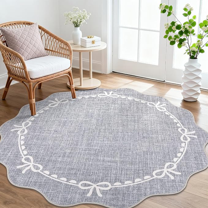 GarveeHome Scalloped Bow Rug for Living Room, 4ft Round Rugs Washable Solid - Image 8