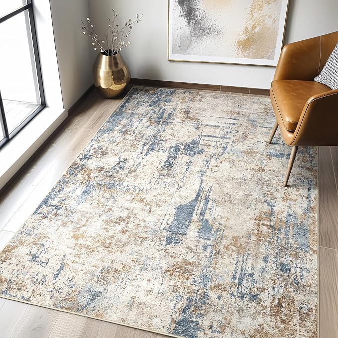 4x6 Rug Washable Area Rugs: Abstract Modern Soft Stain Resistant Indoor Floor by LOONGRUG