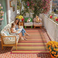 Outdoor Plastic Straw Rug Waterproof Patio 4x6 Red Orange Stripe Mat by WondRg