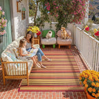 Outdoor Plastic Straw Rug Waterproof Patio 5x8 Red Orange Stripe Mat - Image 2