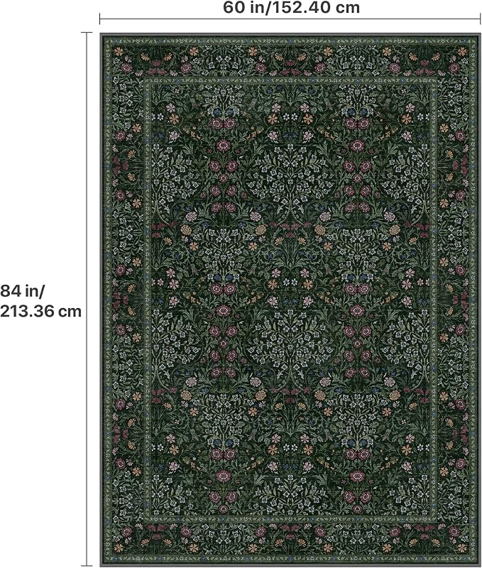GENIMO 5x7 Area Rug for Living Room, Washable Vintage Floral Low-Pile Non-Slip - Image 2
