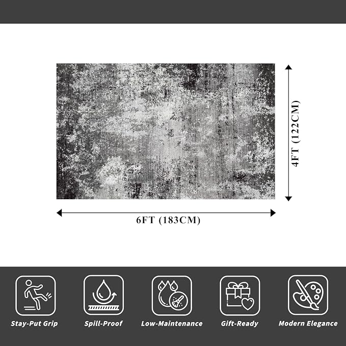 4x6 Washable Non-Slip Area Rug – Modern Abstract Neutral Small Carpet - Image 2