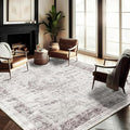 CHAMPLANT Washable Area Rug 9'x12' Floral red Boho Design Non-Shedding Easy by CHAMPLANT