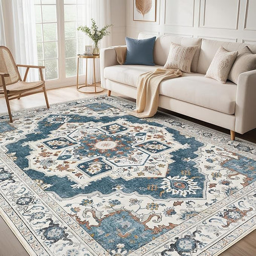 10x14 Washable Area Rug: Vintage Neutral Soft Non Slip Thin Large Floor Carpet by MICGEEK