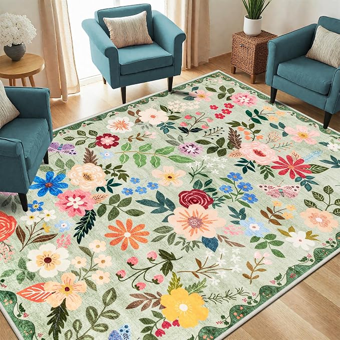 Area Rug Living Room Rugs: Floral 4x6 Washable Rug Vintage Soft Boho Non-Slip - Image 2