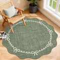 GarveeHome Scalloped Bow Rug for Living Room, 4ft Round Rugs Washable Solid by GarveeHome