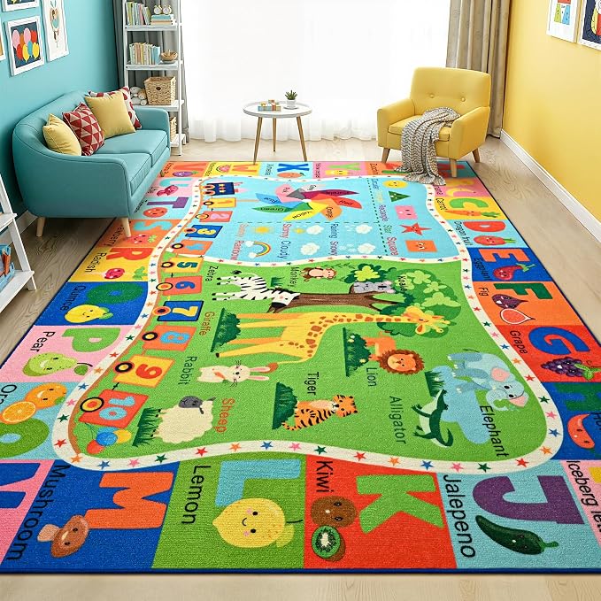 Maxsoft Kids Rug for Playroom, Educational 5x7 Play Mat for Classroom, Washable by Maxsoft