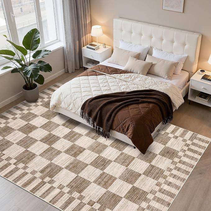 GarveeHome Brown Checkered Rug 5×7 Area Rugs - Image 9