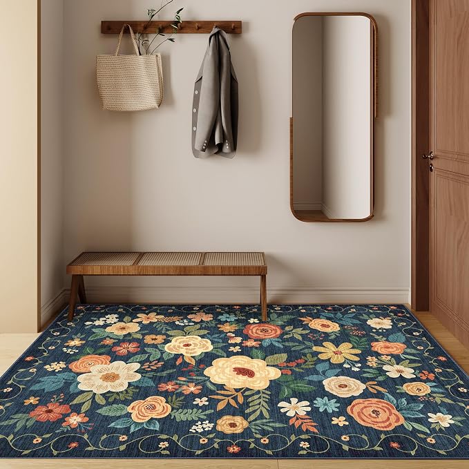 DUKINO 4x6 Area Rug, Lightweight Non Slip Washable Floral Rug, Indoor Low Pile - Image 8