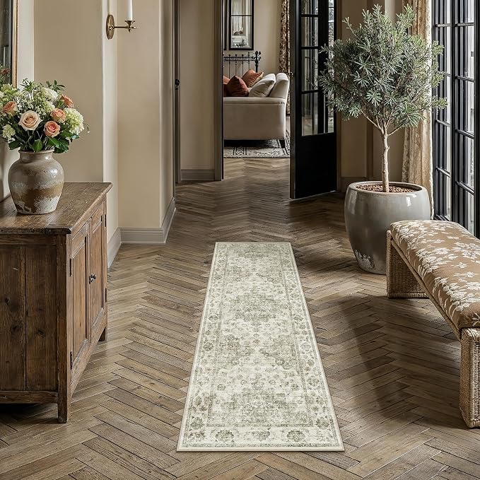 Neutral Kitchen Rug Set of 3 Washable Taupe Vintage Kitchen Mats - Image 3