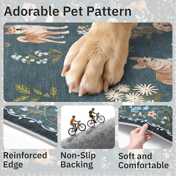 Soalmost 2x3 Dog Rugs for Entryway, Machine Washable Door Mat Animal Floral - Image 7