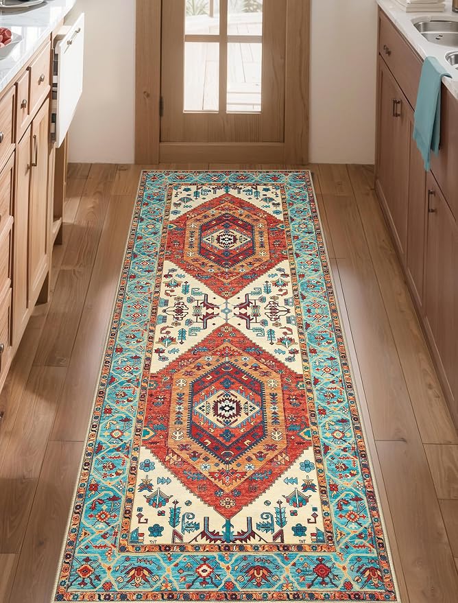 SERISSA Boho Washable Runner Rug, 2x5 Rug Runner Non-Slip Vintage Orange by SERISSAHomeDecorCollection
