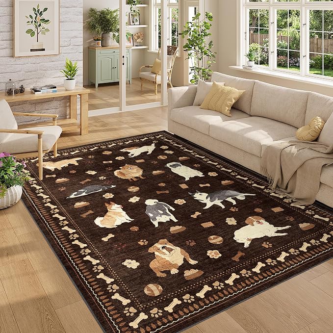 DUKINO 5x7 Rug for Living Room, Lightweight Animal Dog Print Washable Area Rug - Image 6