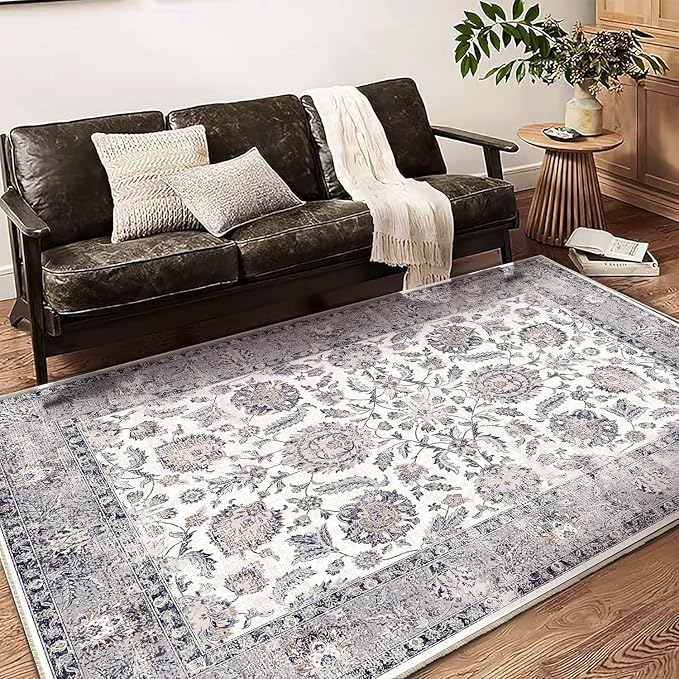 CHAMPLANT Washable Area Rug 5x7 Retro Boho Chic Medallion Distressed Design by CHAMPLANT