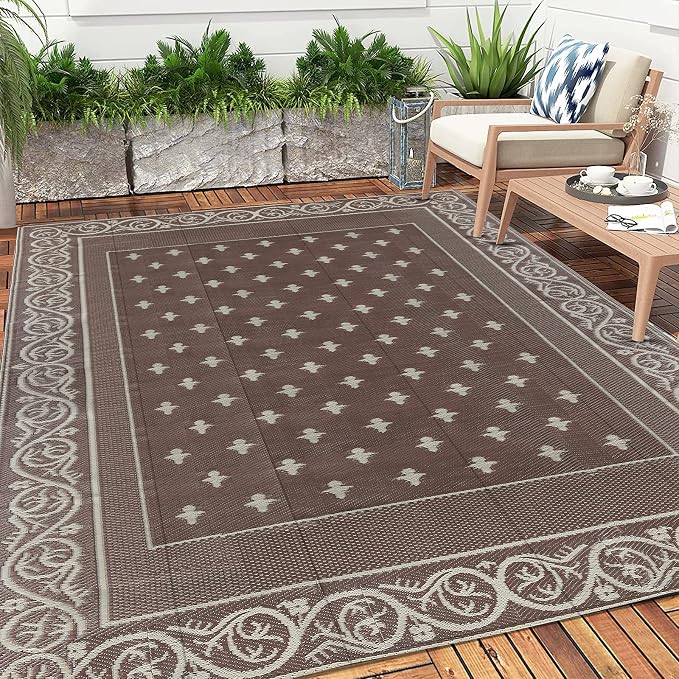 Pauwer 9'x12' Reversible Outdoor Rug, Waterproof Plastic Straw Area Rug - Image 3
