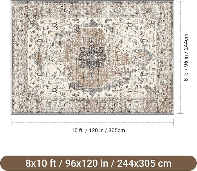 befbee 8x10 Area Rugs for Living Room, Stain Resistant Neutral Washable Rugs - Image 2