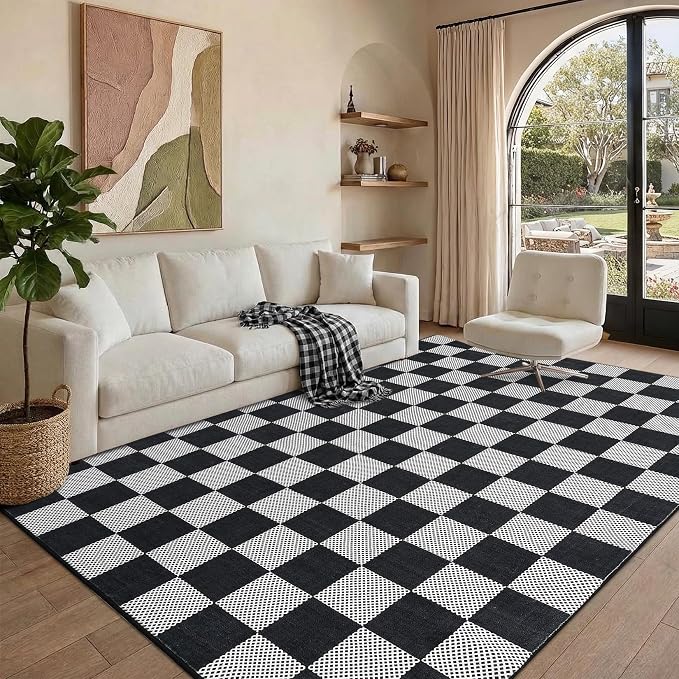 GarveeHome Checkered Dark 3x5 Washable Rug Geometric Diamond Dot Modern Soft - Image 3