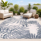 JONATHAN Y Tropics Palm Leaves Indoor Outdoor Area Rug 5x8 Cream/Dark Blue by JONATHANY