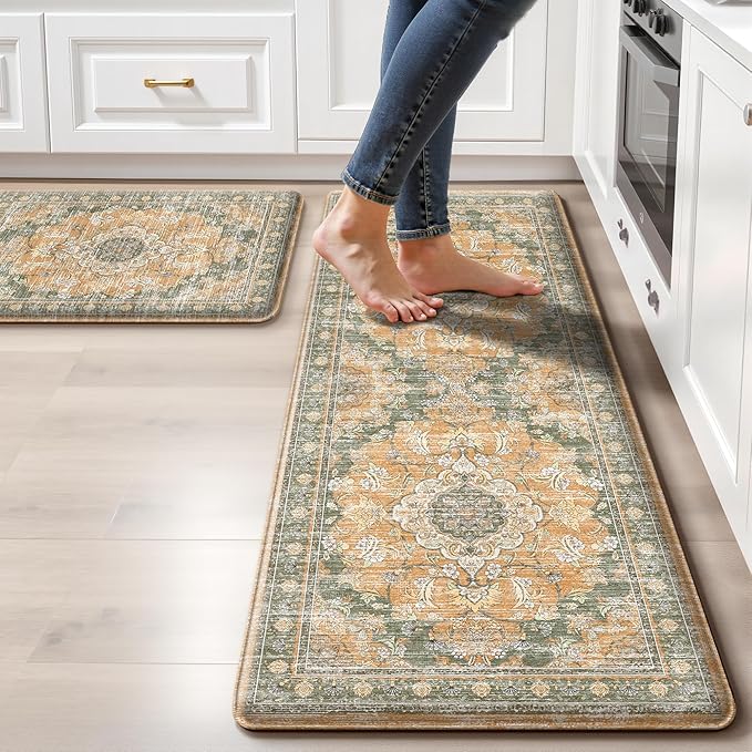 Boho Kitchen Mats for Floor 2 Piece Set Anti Fatigue Cushioned PVC Kitchen Rugs by tubeamin