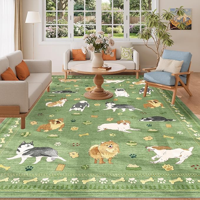 DUKINO 6x9 Rug for Living Room, Lightweight Animal Dog Print Washable Area Rug - Image 9