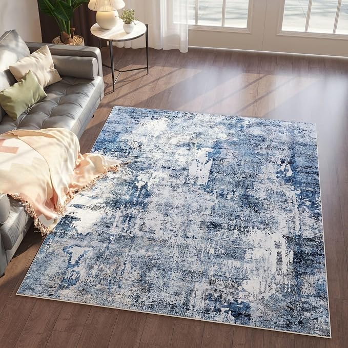 Rugcomf 4x6 Rug Washable Boho Soft Area Rug Abstract Pattern Non-Slip Faux Wool by Rugcomf