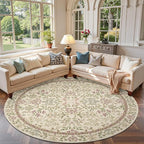 jinchan Zenith Round Rug 8ft Area Rug Soft 8'Round Vintage Floral Rug Non-Slip - Image 3