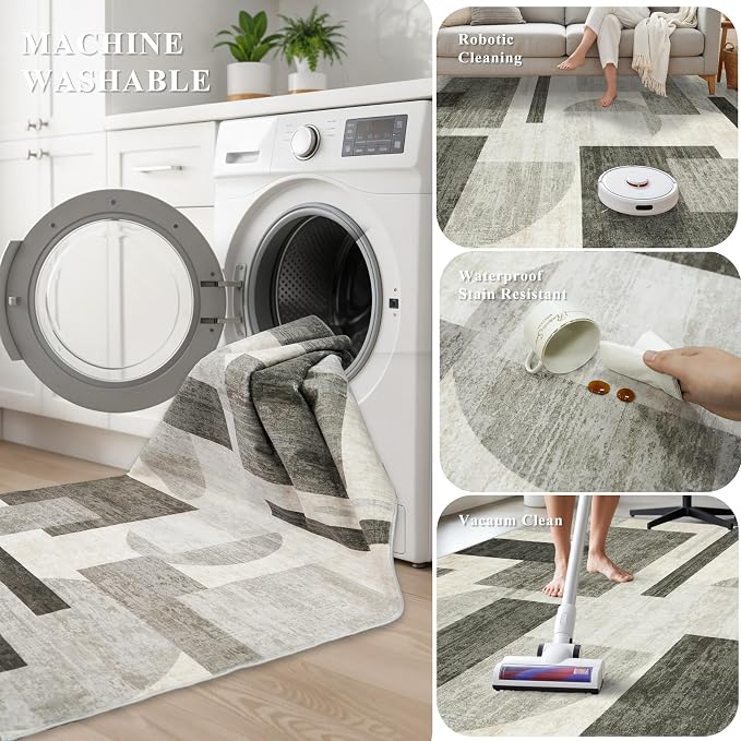 Modern Rug for Living Room 8x10: Geometric Soft Low Pile Carpet for Bedroom - Image 5