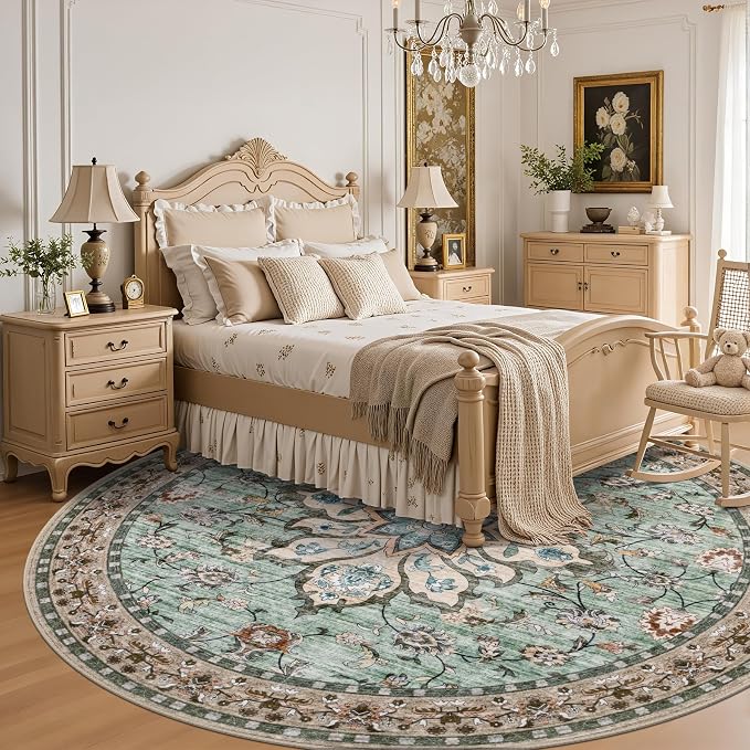 Round Area Rug for Living Room: 6ft Washable Vintage Boho Soft Thin Circle Rug - Image 4