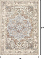 5x7 Washable Area Rug: Vintage Neutral Soft Non Slip Thin Large Floor Carpet - Image 2