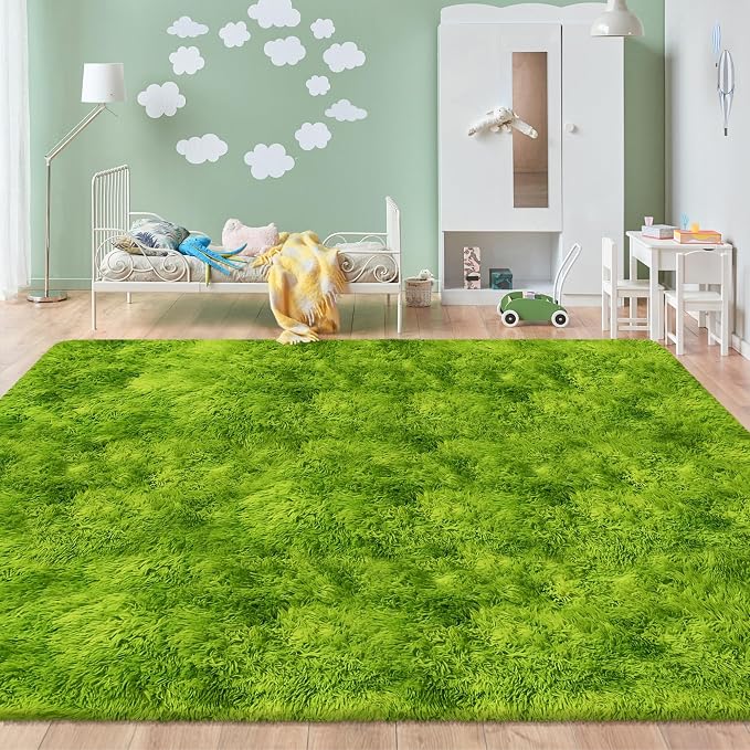 Soft Fluffy Grass Green Area Rug 8x10 - Image 6