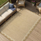 LIVEBOX Scalloped Washable 3x5 Outdoor Rug, Easy Jute Geometric Tan Rug - Image 3