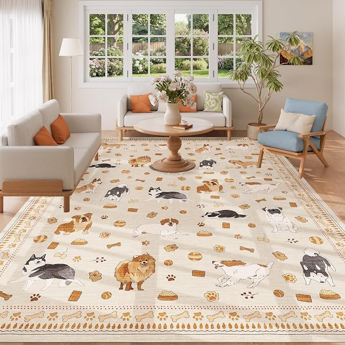 DUKINO 8x10 Area Rug, Non Slip Washable Animal Dog Rug - Image 6
