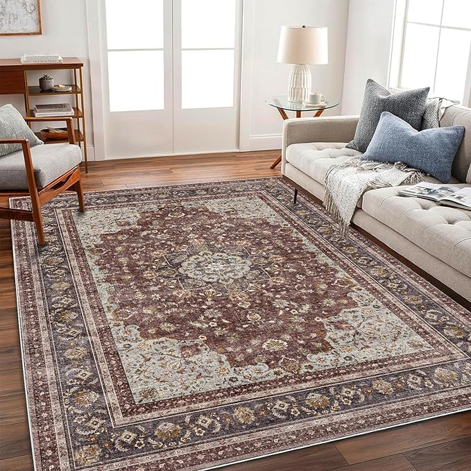 CHAMPLANT Washable Area Rug 8'x10' Retro Boho Design Non-Shedding Non-Slip Easy by CHAMPLANT