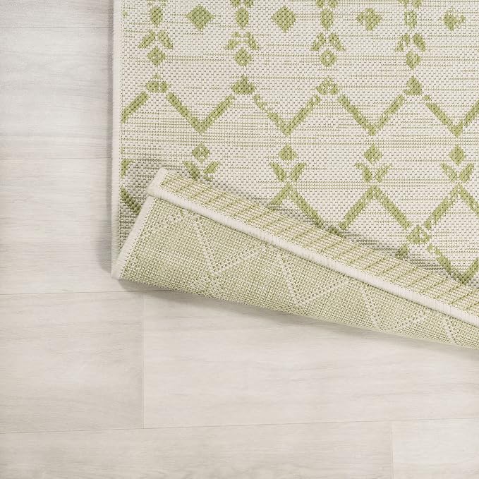 JONATHAN Y Moroccan Geometric Indoor Outdoor Runner Rug 2X8 Cream/Green - Image 6